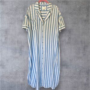 Anthropologie Crisp Blue and White Cuffed Sleeve Midi Dress